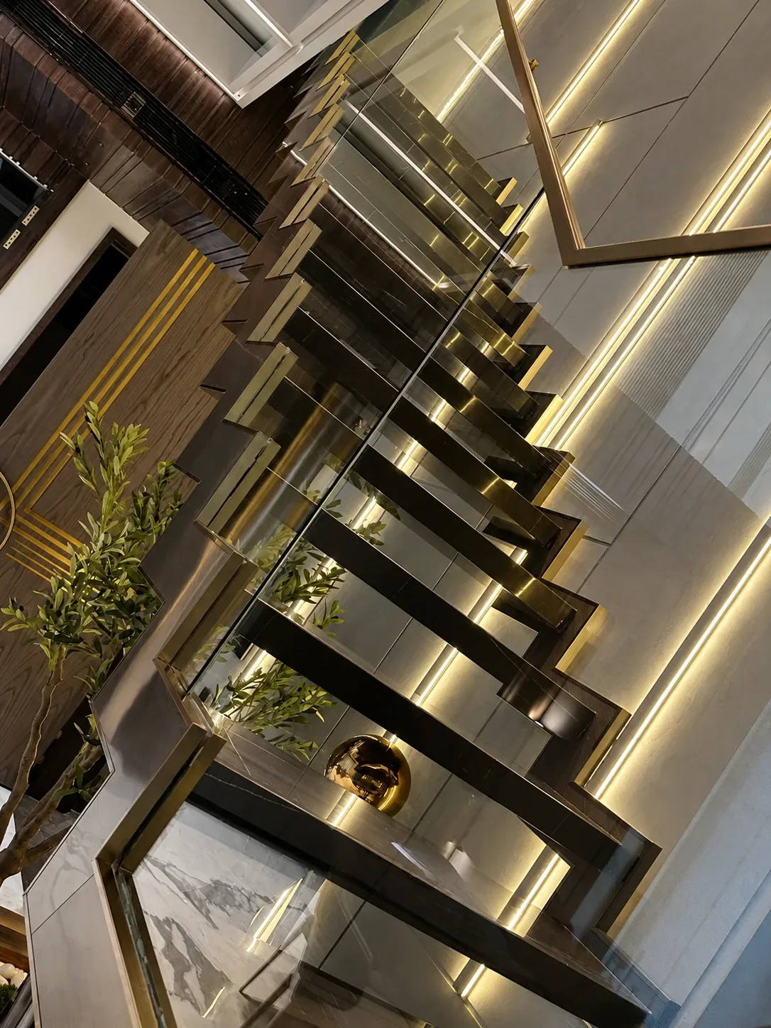 Double-Height Staircase & Glass Railings reference 5